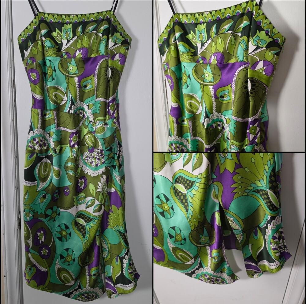 Strapless Silk Laundry 90s Midi Slip Retro Floral Dress Size 12 Green Y2K Sexy